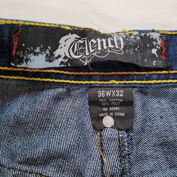 Clench Jeans Mens 36x32 Blue Denim Baggy Straight Leg Patchwork Grunge Vintage - Picture 2 of 16